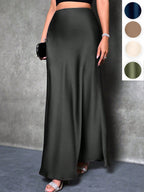 Womens Solid-color High-waisted Satin Skirt