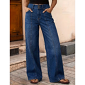 US Ready Stock Women High Waist Wide Leg Jeans Triple Button Denim Pants Front Seam Loose Fit Jeans Wholesale