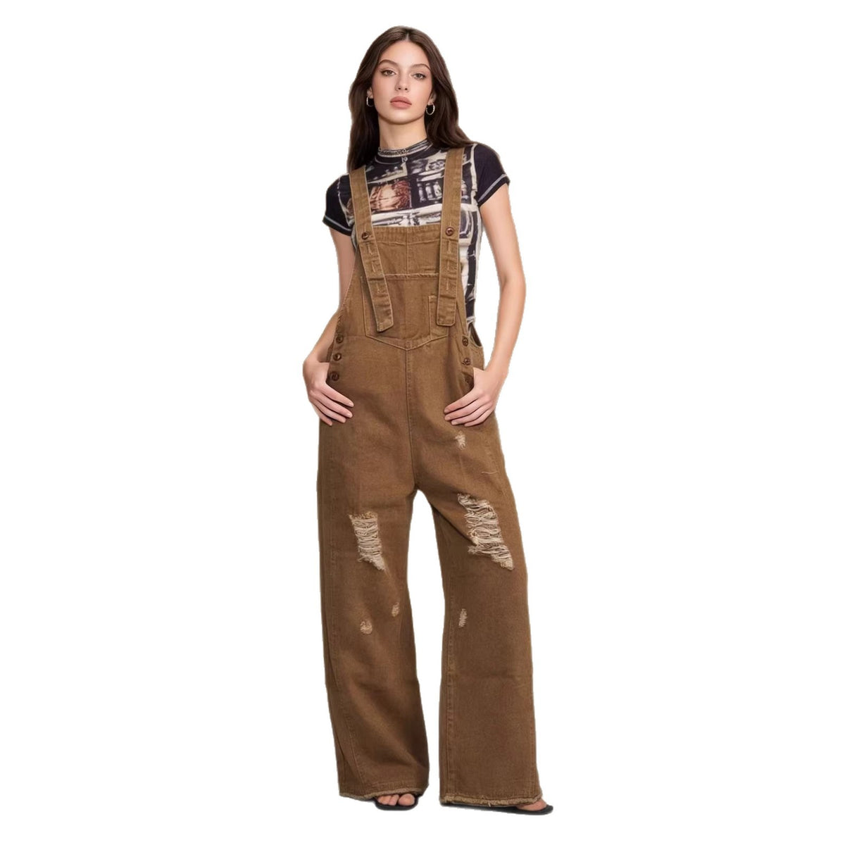 Women's Retro Loose-Fit Wide-Leg Denim Overalls