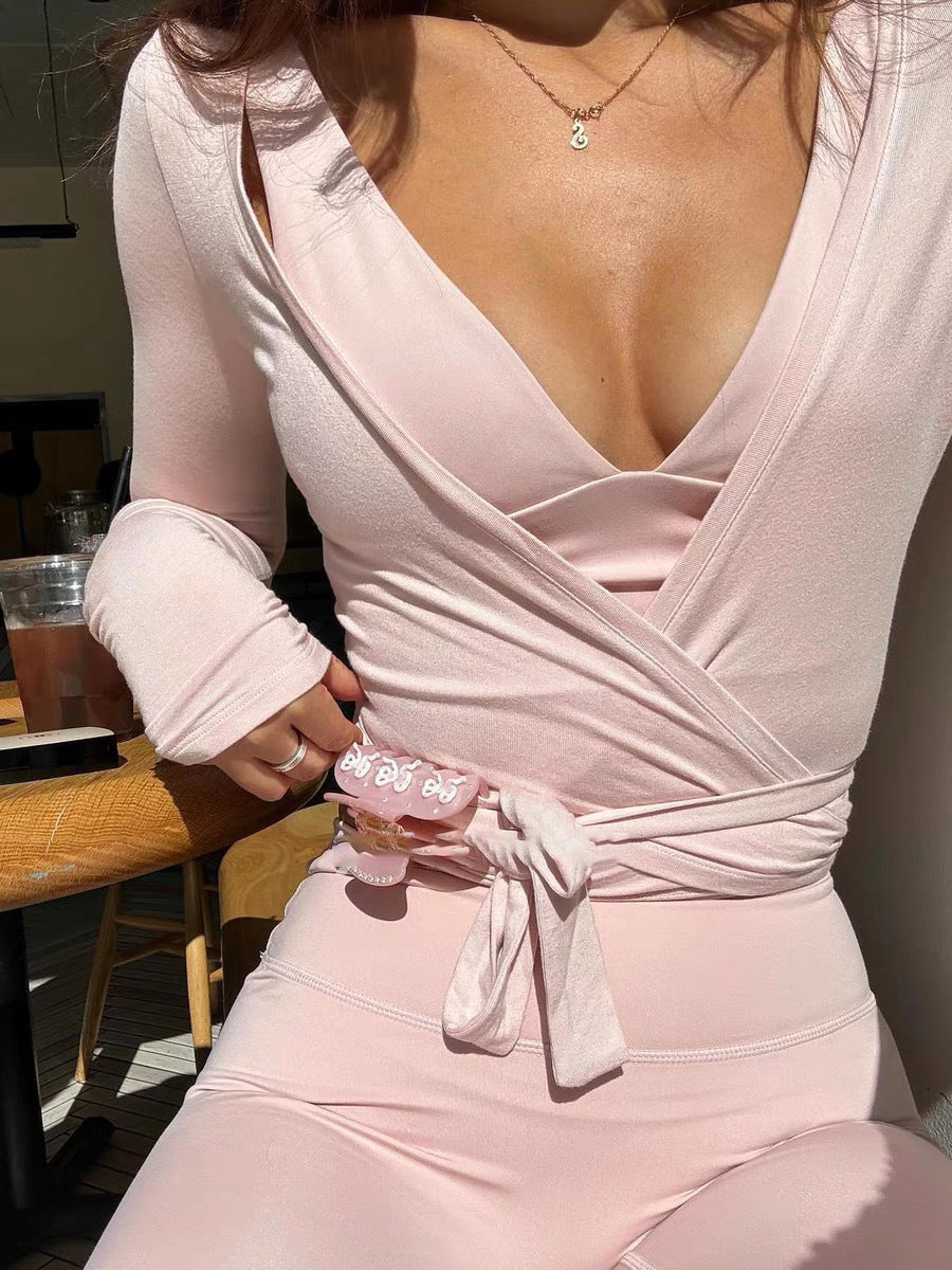New Long-sleeved Yoga Clothing Women's Skin-friendly Slim-fit Dance Quick-drying Pink High-end Fitness Top Sports Blouse