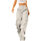 Summer European And American Women's Daily Solid Color Pocket Cargo Pants Long Casual Pants For Women