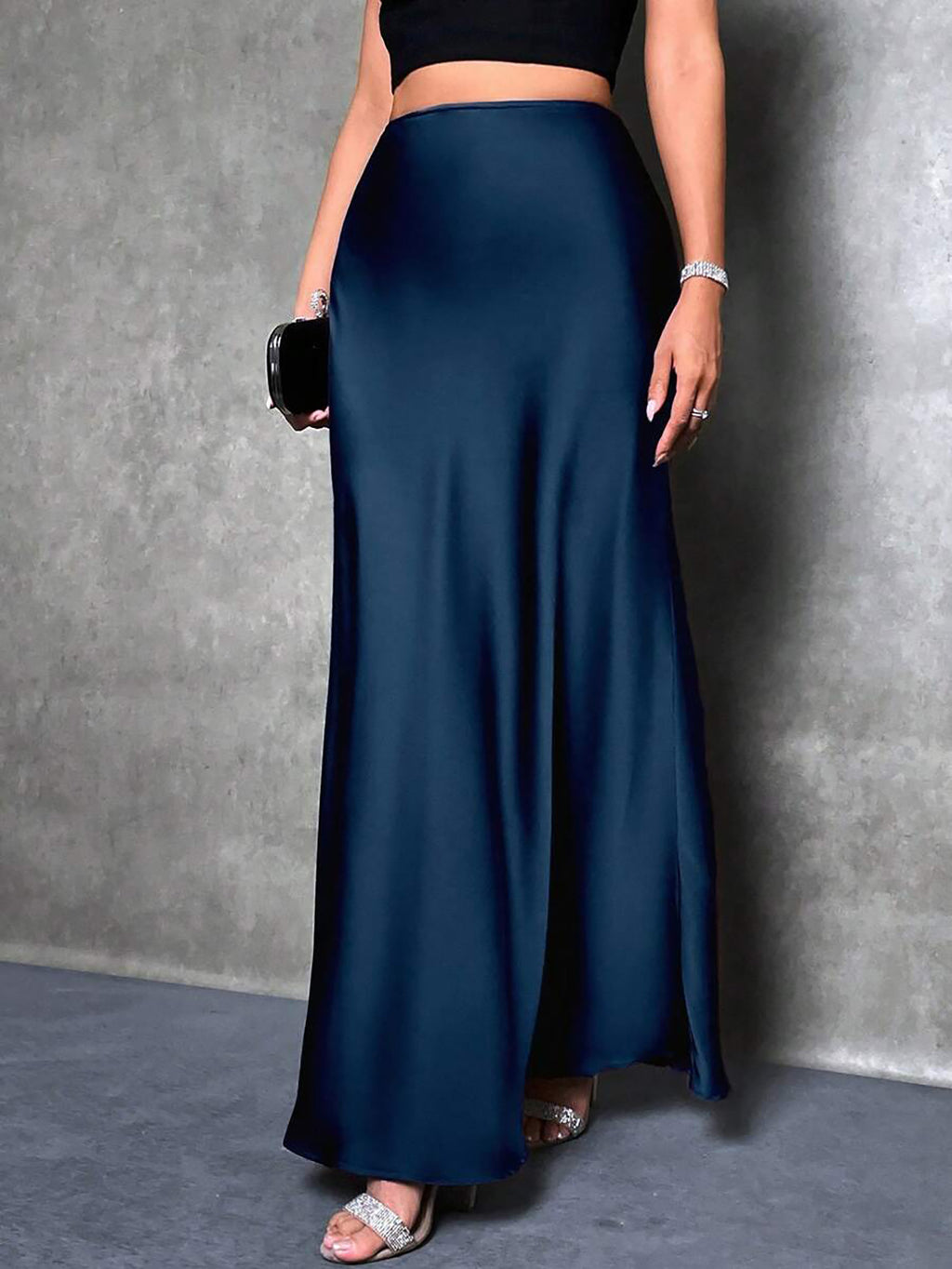 Womens Solid-color High-waisted Satin Skirt