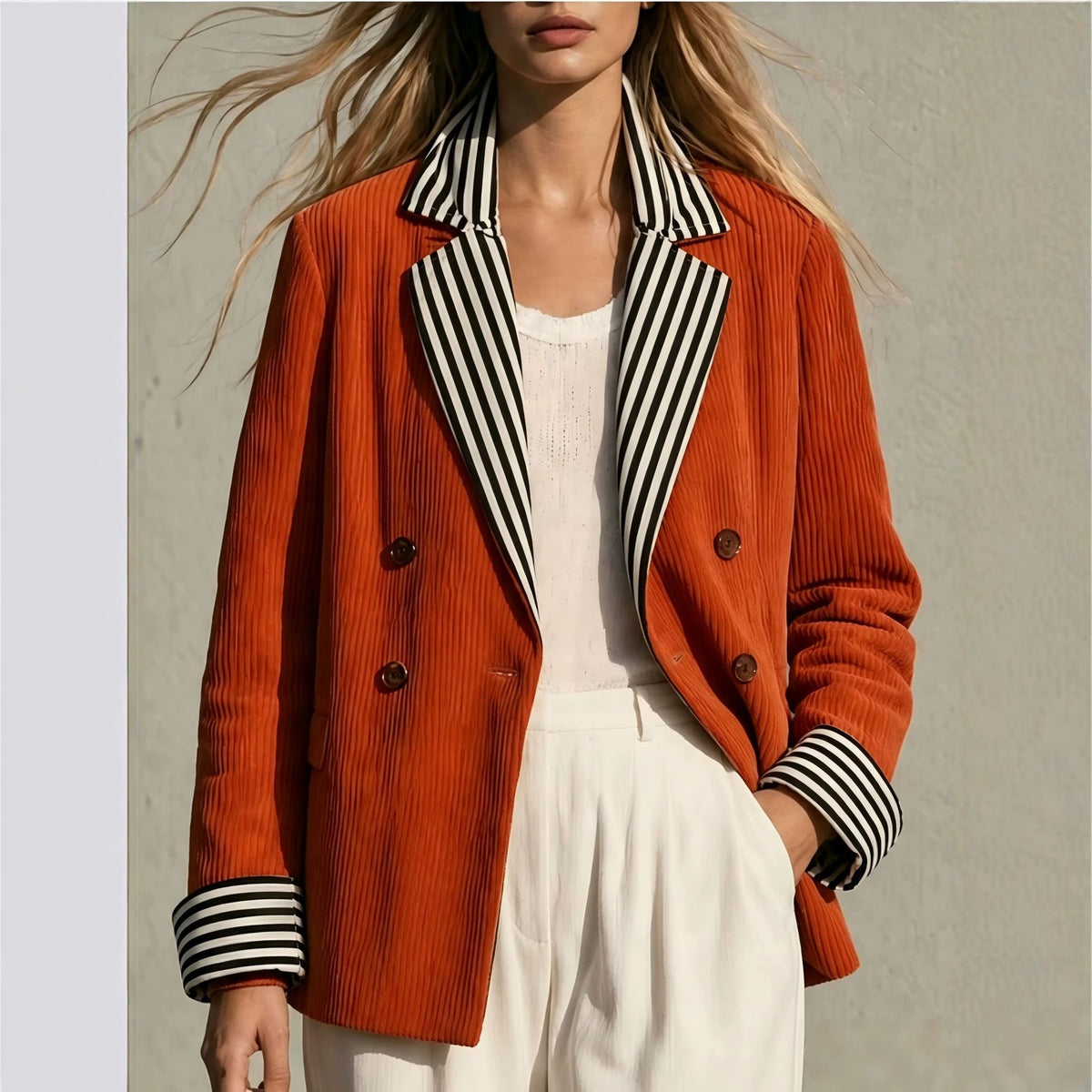 Retro-style Color-block Orange Jacket For Women