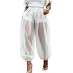 2026 European And American Cross-Border Summer New Style Semi-Transparent Mesh Solid Color Patchwork Loose Semi-Transparent Lantern Pants