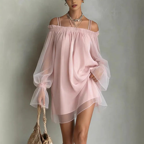 Blush Double-Strap Off-Shoulder Mini Dress