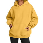 Women's Solid-color Long-sleeved Loose-fitting Hooded Sweatshirt With Pocket