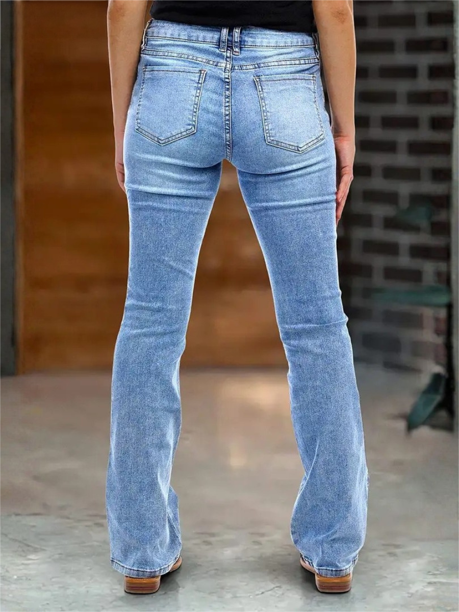Women Bootcut Jeans High Waist Stretch Denim Pants Light Blue Slim Fit Vintage Jeans Wholesale Ready Stock