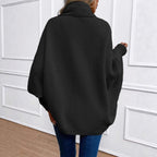 Solid-color, Large Lapel, Loose-fit Knitted Cardigan For Women