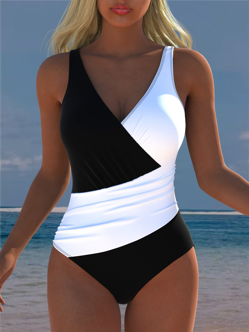 Womens One-piece Deep-V Sexy Strap Swimsuit
