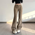 Vintage Solid-color Corduroy Slim-fit Slightly Flared Pants With Pocket Design
