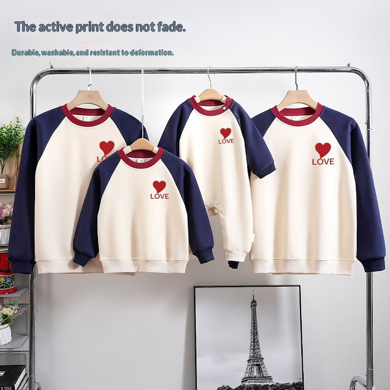 AutumnWinter Fleece-lined Extra-thick Family Matching Sweatshirts