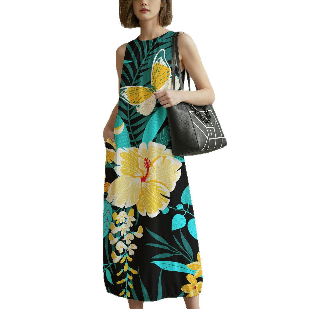 Women's Digital-Print Lantern Long Dress