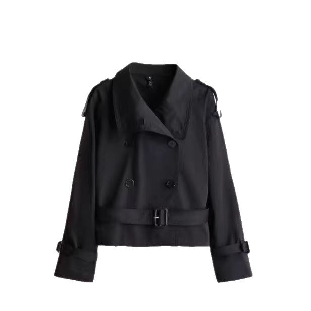 Cropped Long-sleeve Trench Coat For Women