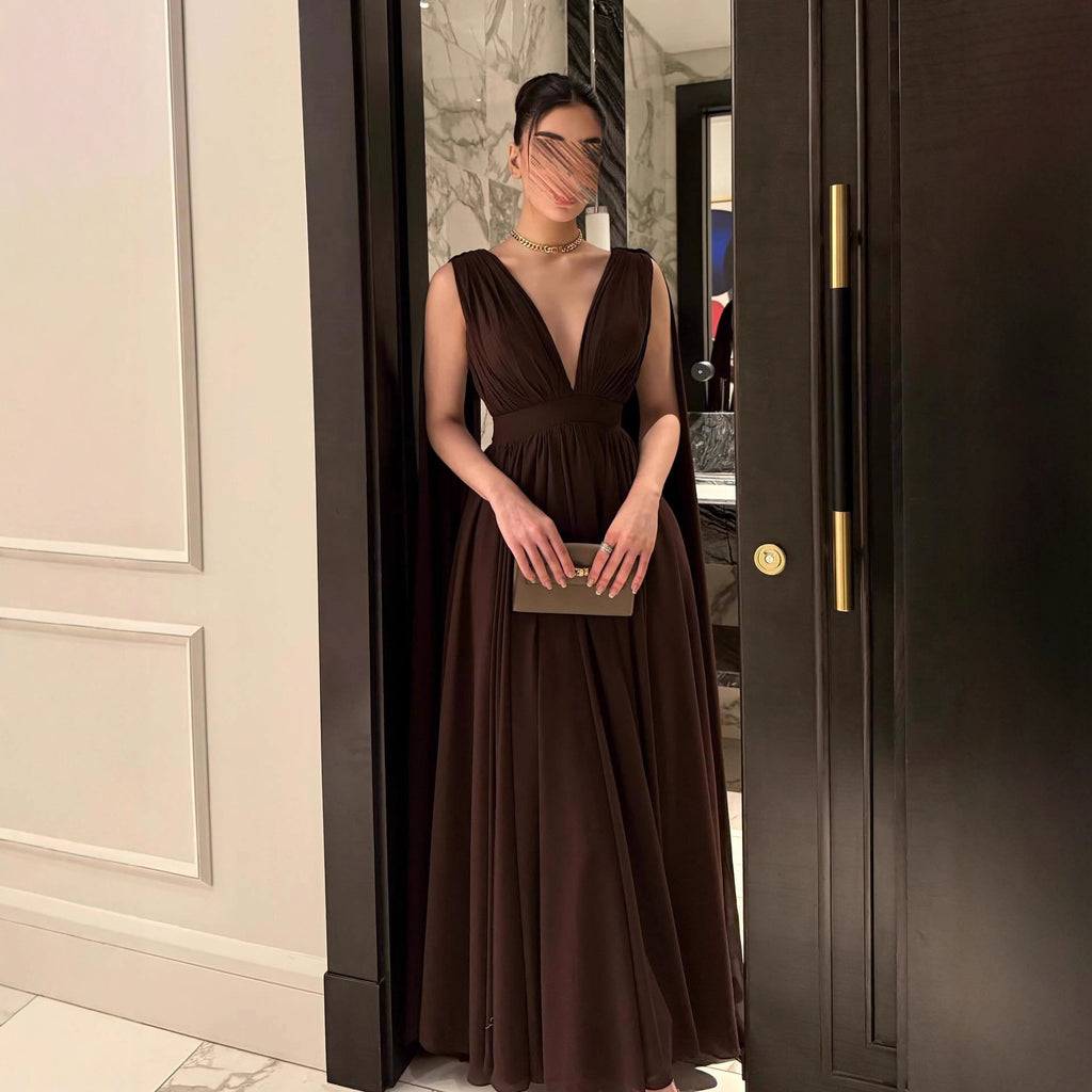 Chiffon Pleated Backless Evening Dress