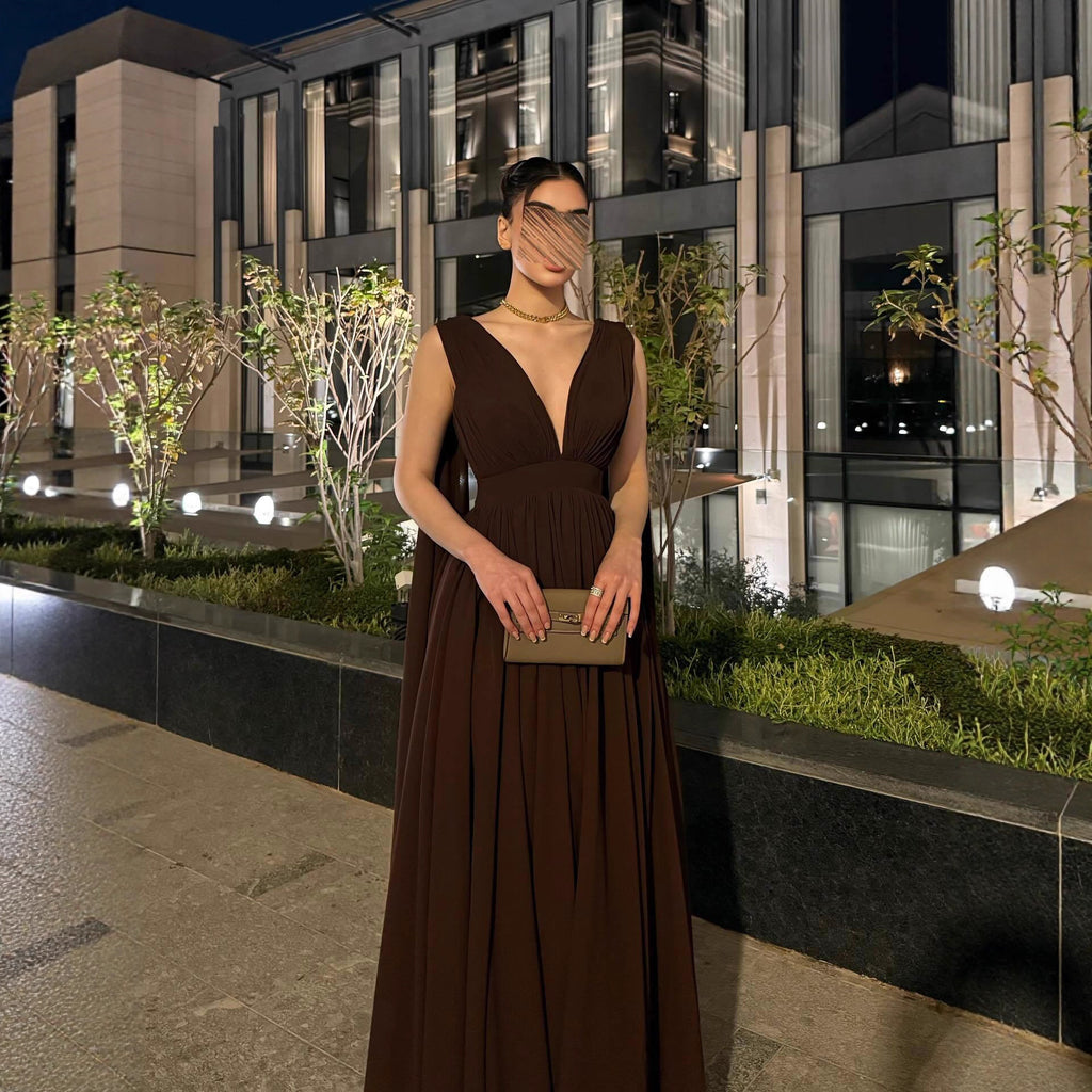 Chiffon Pleated Backless Evening Dress