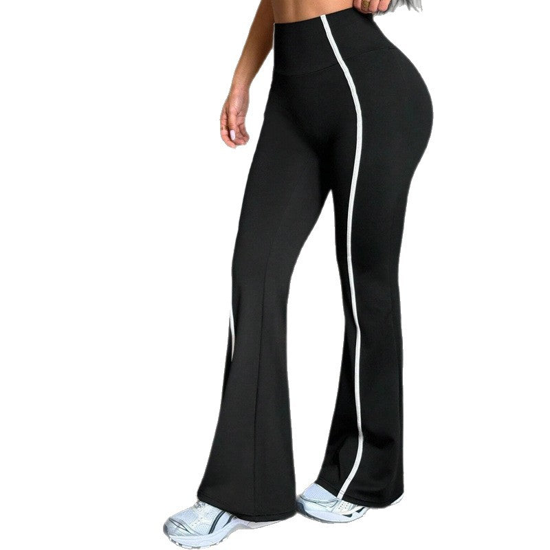 New Cross-border Women's Flared Yoga Pants With Contrasting Colors, Versatile High-waisted Butt-lifting Sports Pants, Peach-butt Fitness Bell-bottom Pants