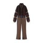 Down-filled Fur Patchwork Zip-up Thickened Fluffy Ski Jumpsuit