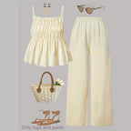 Casual Ruched-texture Camisole And Wide-leg Pants Set
