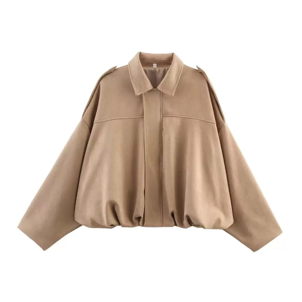 Autumn And Winter European And American Bomber Jacket Bat Sleeve Zipper Loose Suede Texture Tops Women's Casual Tops Women