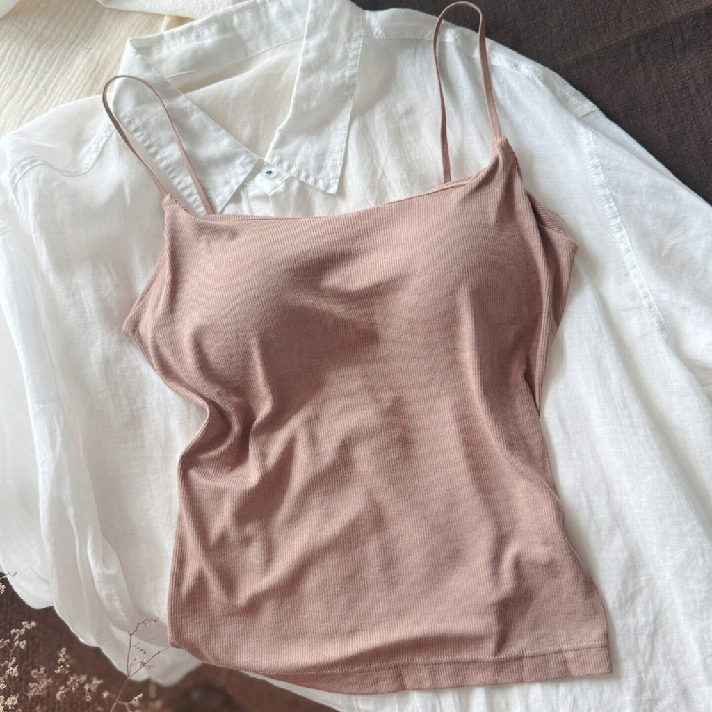 Modal Seamless One-piece Back-shaping Camisole With Built-in Padded Bra Ultra-stretch Base Layer