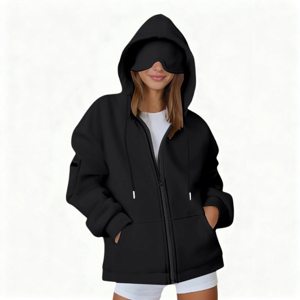 Hooded Cardigan Long-sleeve Zip-up Sweatshirt For Women