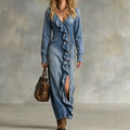 Fashionable Unisex-style Long-sleeve V-neck Split Dress