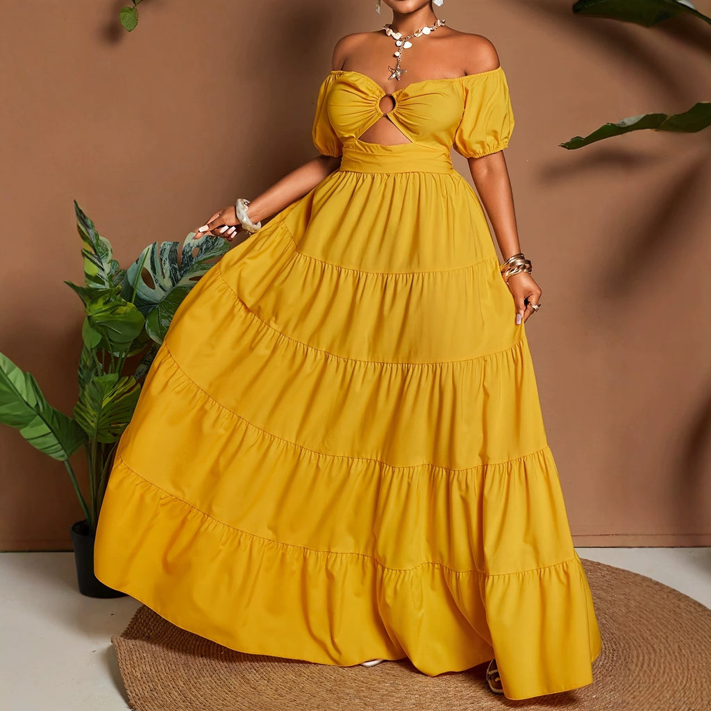 Plus-size Womens Elegant Off-shoulder Dress