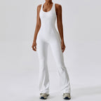 Women Quick Dry One Piece Yoga Jumpsuit High Waist Tummy Control Butt Lifting Flared Leg Bodysuit Gym Dance Workout Outfit
