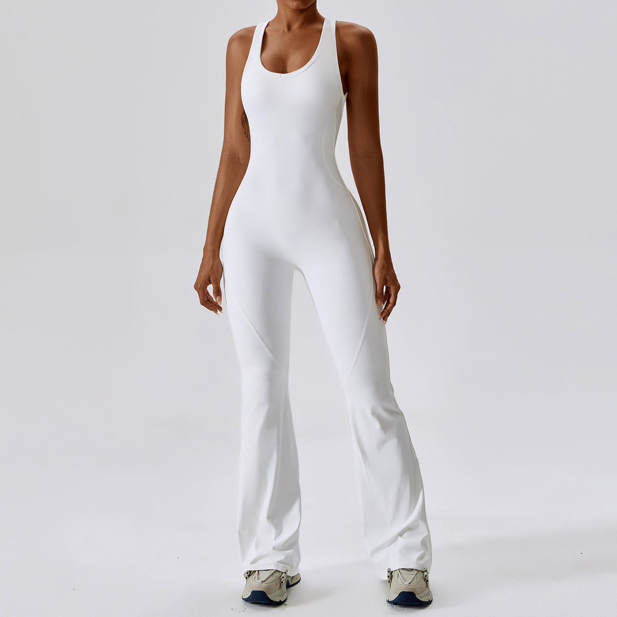 Women Quick Dry One Piece Yoga Jumpsuit High Waist Tummy Control Butt Lifting Flared Leg Bodysuit Gym Dance Workout Outfit