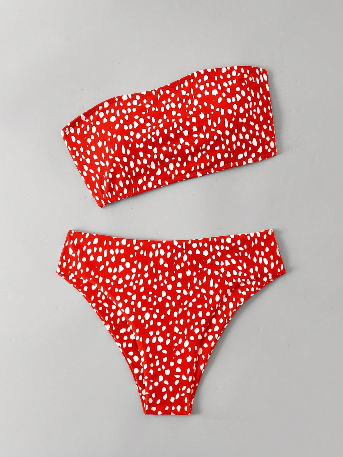 Fresh And Chic High-waisted Bandeau Style With A Polka-dot Print