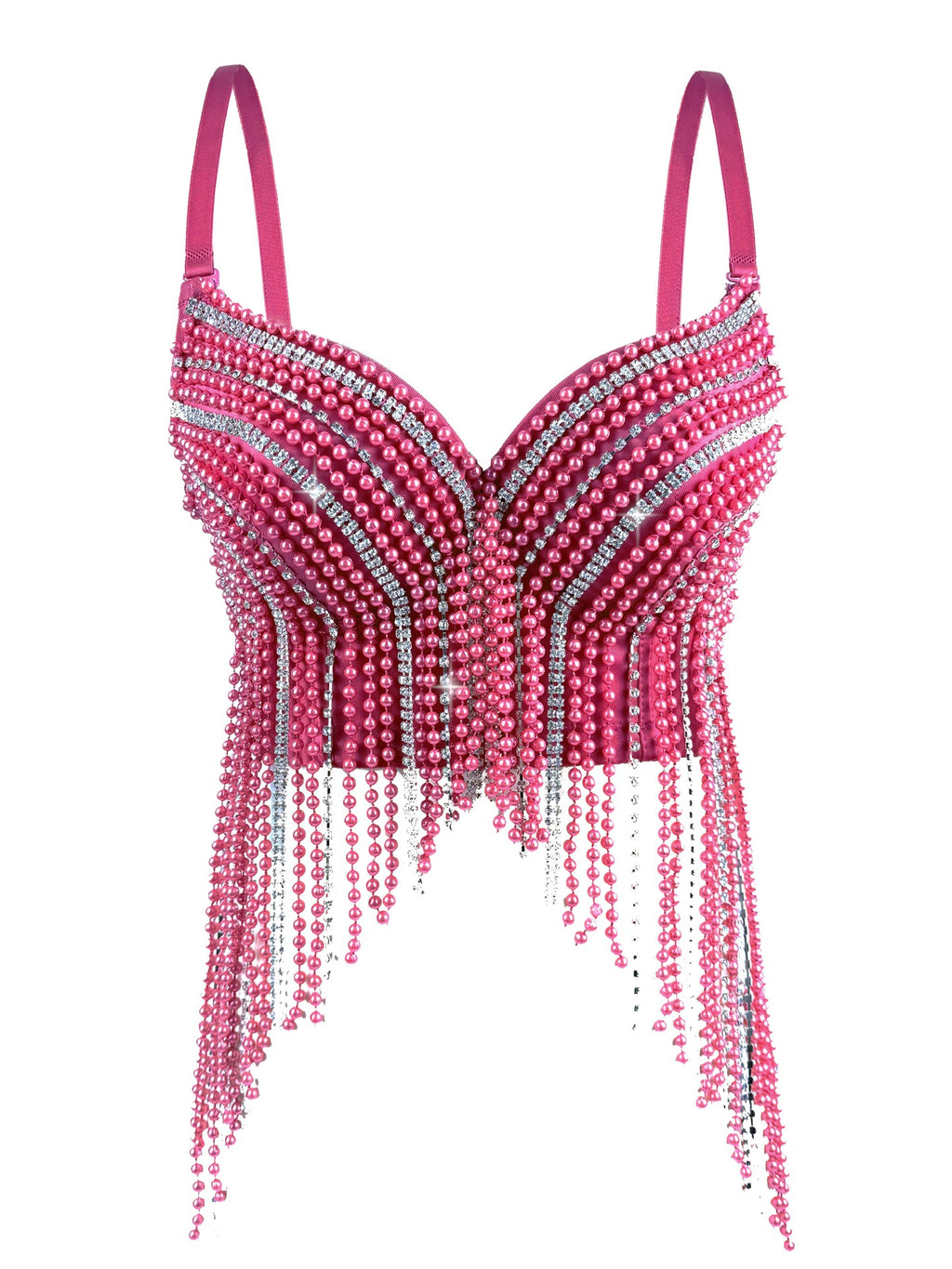 Cross-Border New Pearl Diamond Chain Tassel Suspender Top European And American Summer Sexy Pure Desire Outer Wear Stage Fishbone Bra