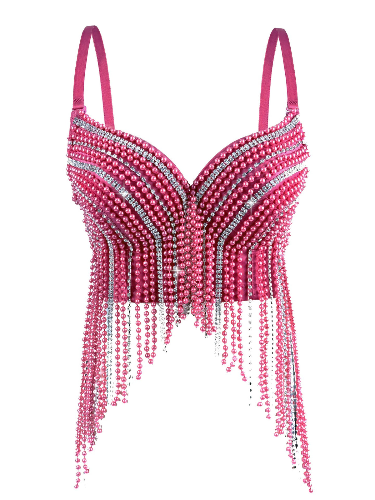 Cross-Border New Pearl Diamond Chain Tassel Suspender Top European And American Summer Sexy Pure Desire Outer Wear Stage Fishbone Bra