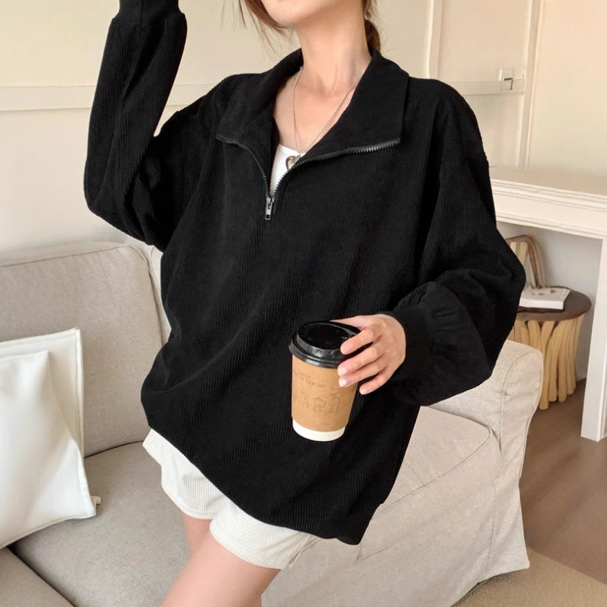 Women's Casual Corduroy Hoodie With Leopard Print Pattern