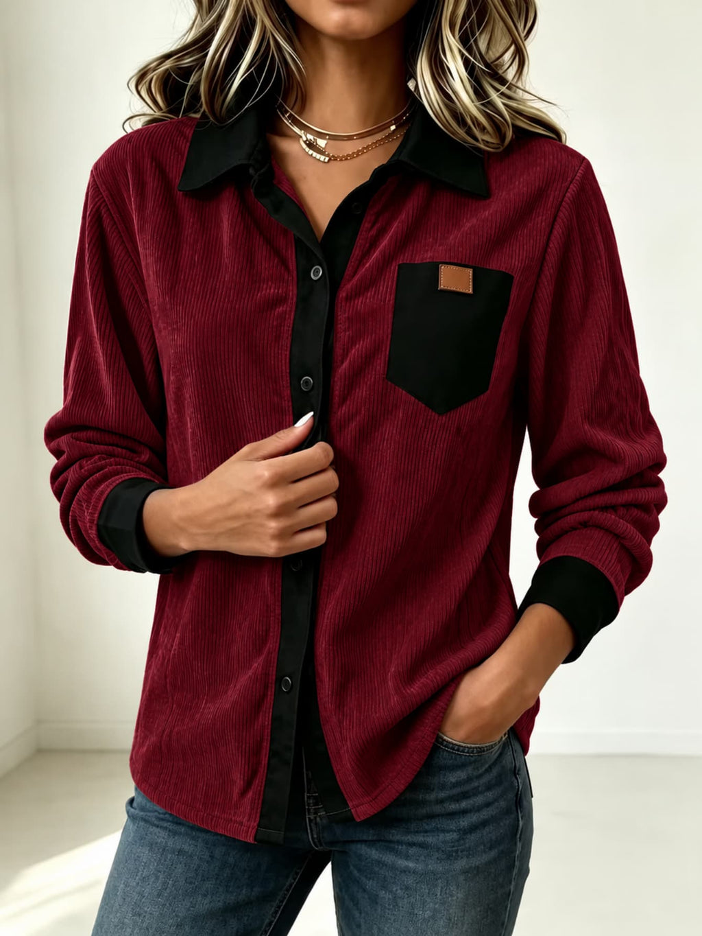 Ribbed Button Long Sleeved Shirt