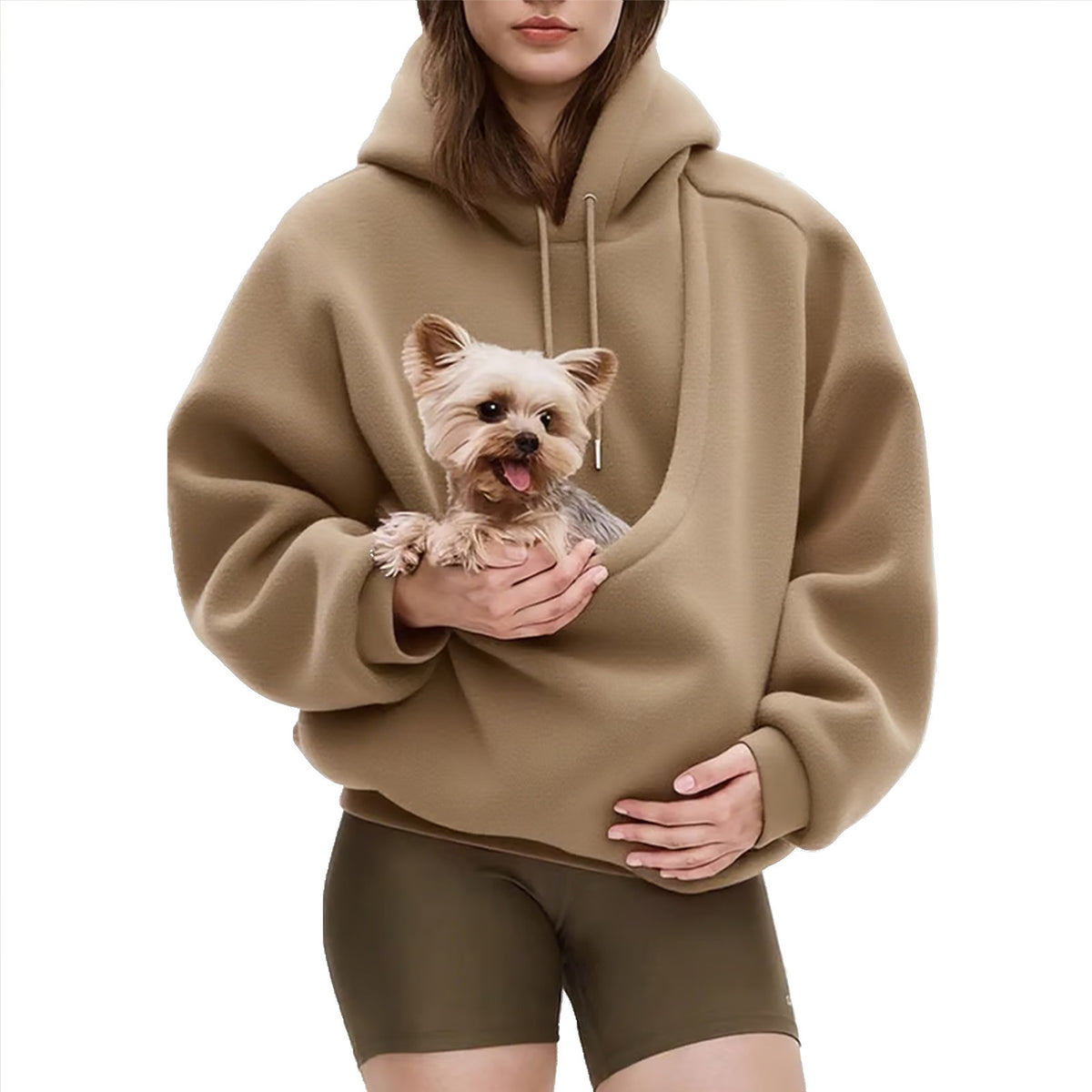 Amazon New European And American Autumn And Winter Cross-Border Pure Color Hooded Plush Pet Pocket Loose Pullover Sweatshirt For Women
