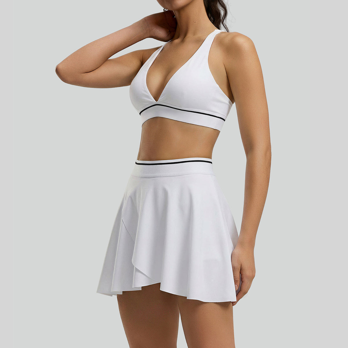 New European And American Color-block Stripe Sexy Tight Yoga Outfit For Women, Breathable Quick-drying Back Beauty Sports Bra Set