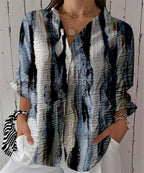 Women Tie Dye Print Button Down Shirt, Long Sleeve Lapel V Neck Casual Blouse