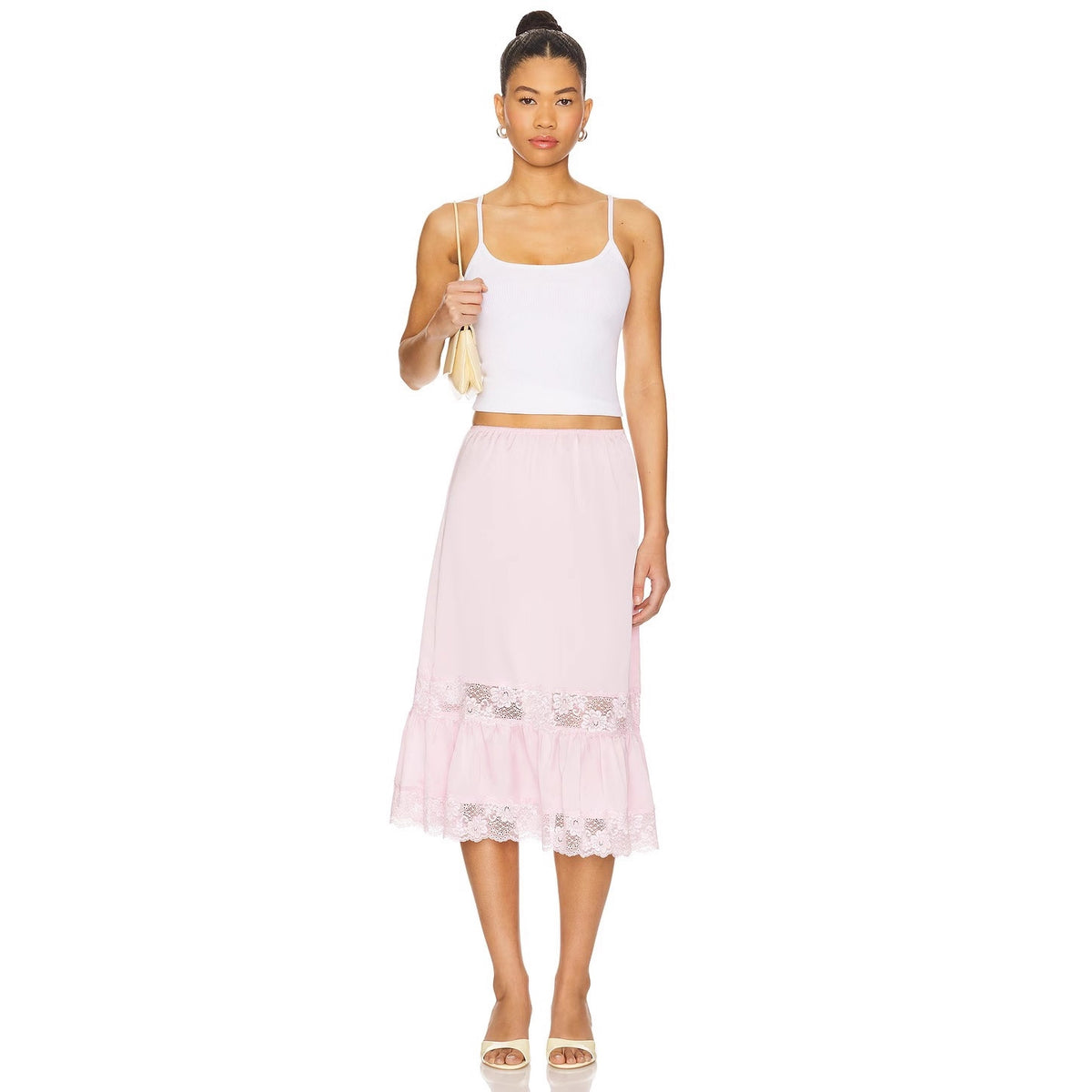 Resort-style Everyday Personality Lace-trimmed Patchwork Midi Skirt