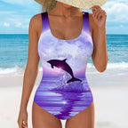 Womens 3D Digital-print Gradient-strapped Swimsuit