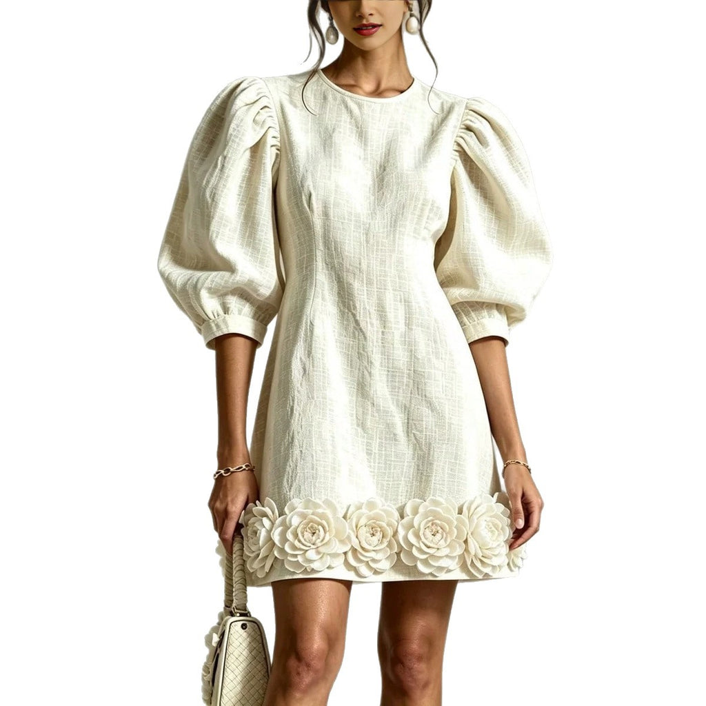 Floral Puff-sleeve Mini Dress For Women