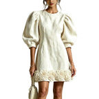 Floral Puff-sleeve Mini Dress For Women
