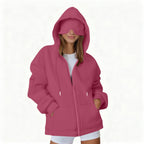 Hooded Cardigan Long-sleeve Zip-up Sweatshirt For Women