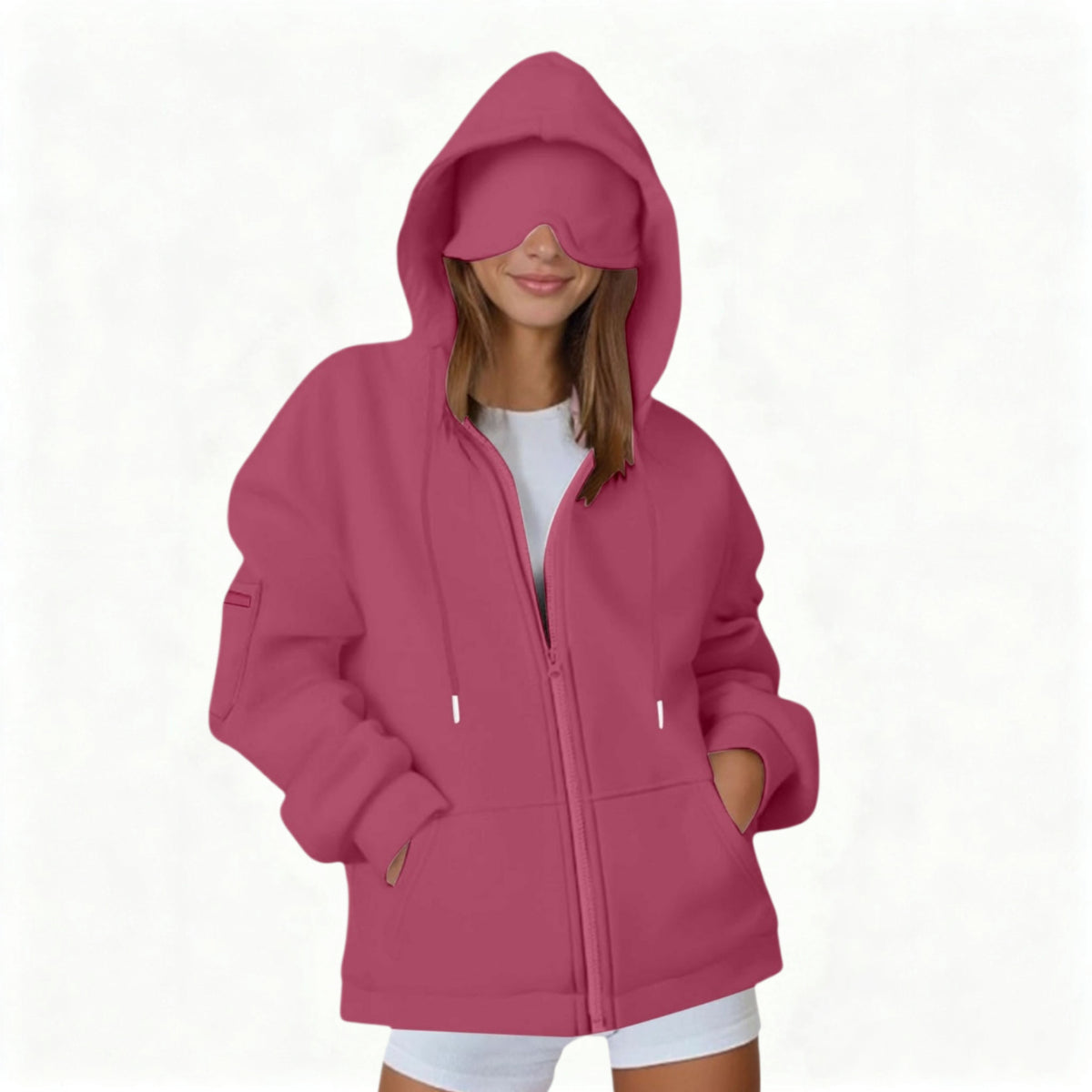 Hooded Cardigan Long-sleeve Zip-up Sweatshirt For Women