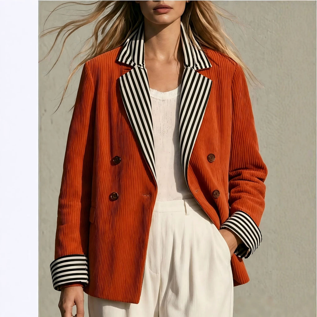Retro-style Color-block Orange Jacket For Women