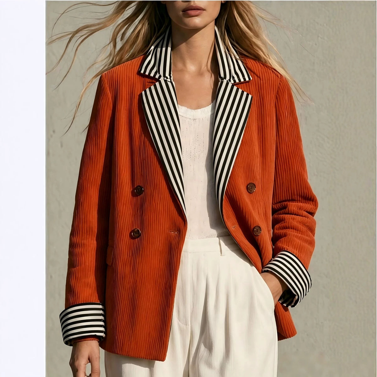 Retro-style Color-block Orange Jacket For Women
