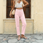 High-elastic Raw-edge Slim-fit Cropped Straight-leg Denim Pants