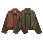 Autumn And Winter European And American Bomber Jacket Bat Sleeve Zipper Loose Suede Texture Tops Women's Casual Tops Women