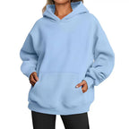 Women's Solid-color Long-sleeved Loose-fitting Hooded Sweatshirt With Pocket