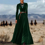 Women's Solid Color Elegant AutumnWinter Long-Sleeve Velvet Dress