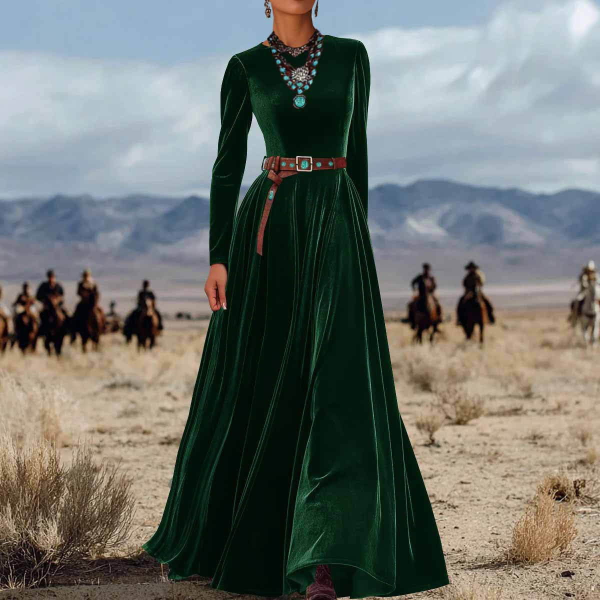 Women's Solid Color Elegant AutumnWinter Long-Sleeve Velvet Dress